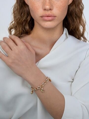 14 Ayar Altın Yıldız ve Kalp Charm Bileklik