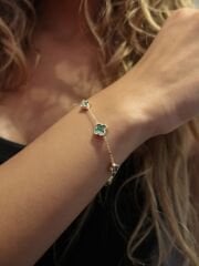 14 Ayar Altın Küçük Yeşil Yonca Bileklik