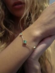 14 Ayar Altın Küçük Yeşil Yonca Bileklik