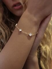 14 Ayar Altın Küçük Beyaz Yonca Bileklik