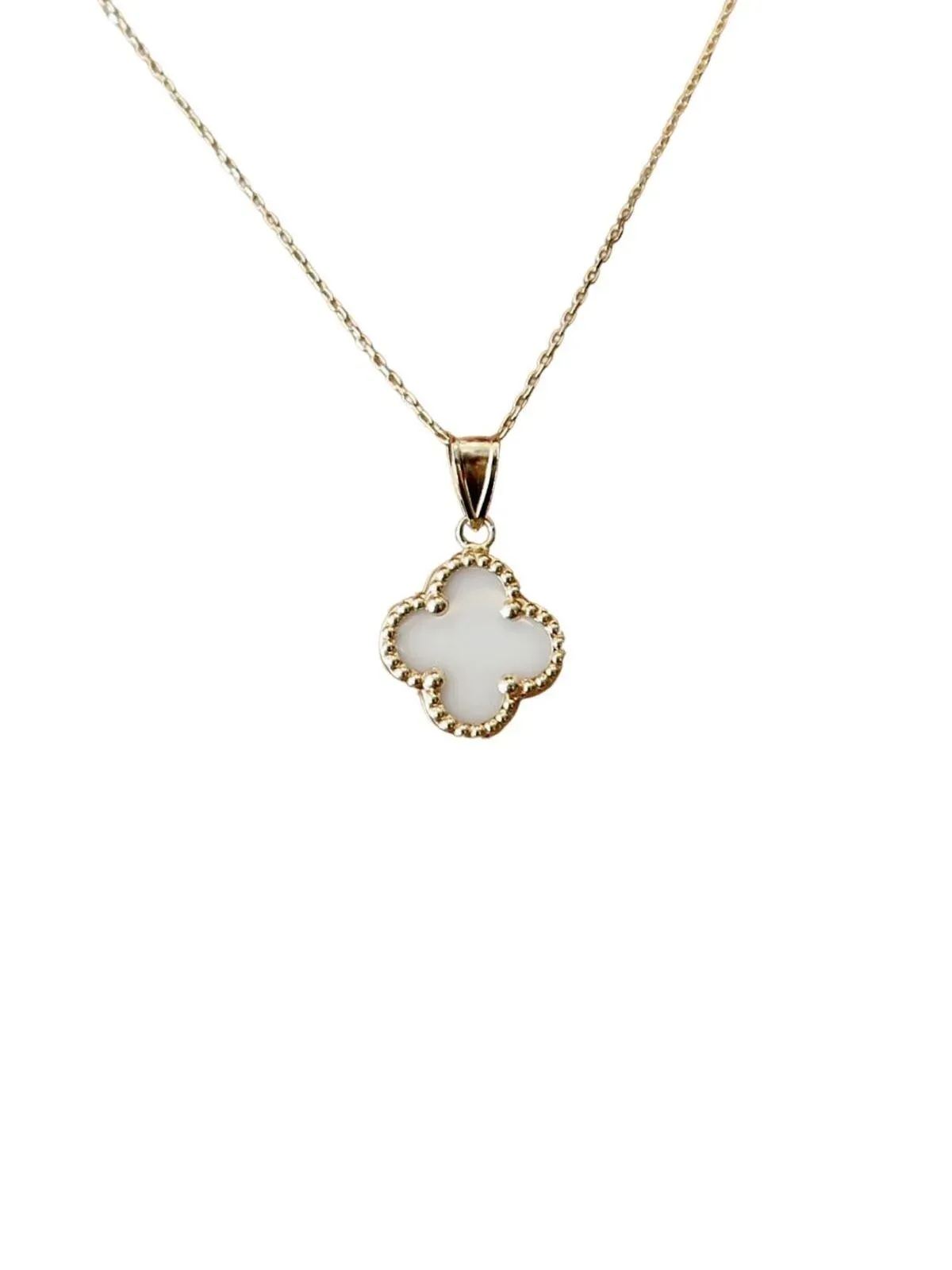 14 Ayar Altın Beyaz Yonca Kolye