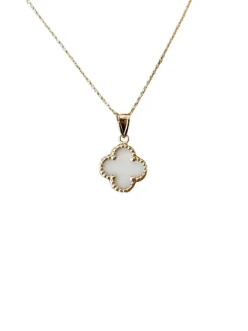 14 Ayar Altın Beyaz Yonca Kolye