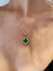 14 Ayar Altın Yeşil Yonca Kolye