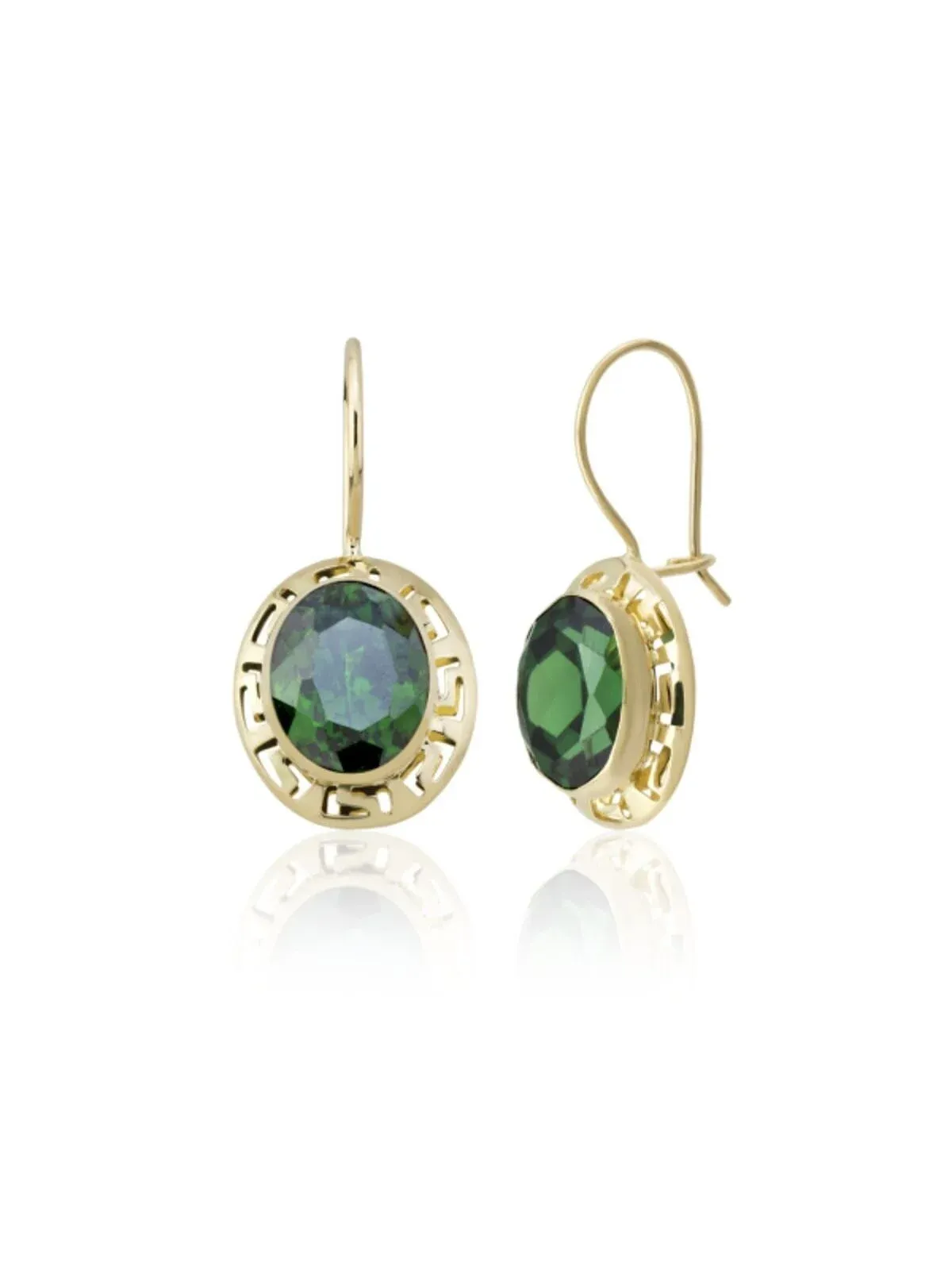 14 Ayar Altın Grek Zümrüt Yeşili Küpe