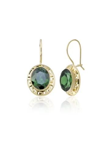 14 Ayar Altın Grek Zümrüt Yeşili Küpe