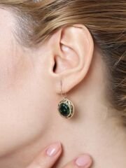 14 Ayar Altın Grek Zümrüt Yeşili Küpe