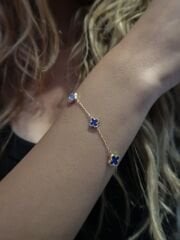 14 Ayar Altın Küçük Lacivert Yonca Bileklik