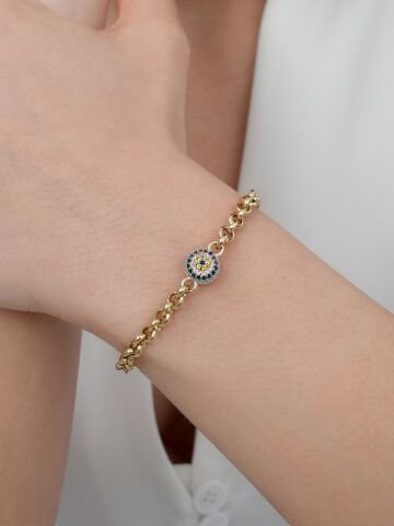 14 Ayar Altın Tekli Nazar Boncuklu Bileklik