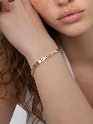 14 Ayar Altın Disk Plaka Bileklik