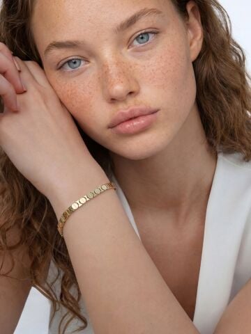 14 Ayar Altın Disk Plaka Bileklik