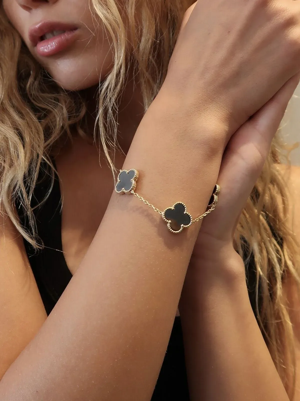 14 Ayar Altın Büyük Siyah Yonca Bileklik