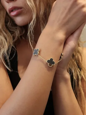 14 Ayar Altın Büyük Siyah Yonca Bileklik