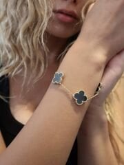 14 Ayar Altın Büyük Siyah Yonca Bileklik