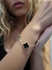 14 Ayar Altın Büyük Siyah Yonca Bileklik