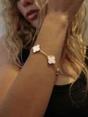 14 Ayar Altın Büyük Beyaz Yonca Bileklik