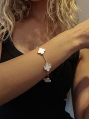 14 Ayar Altın Büyük Beyaz Yonca Bileklik