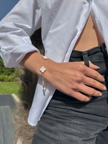 14 Ayar Altın Büyük Pembe Yonca Bileklik