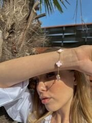 14 Ayar Altın Büyük Pembe Yonca Bileklik