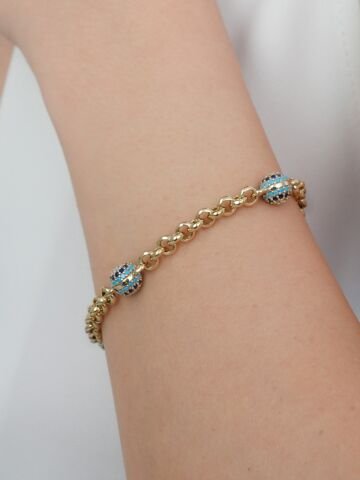 14 Ayar Altın Üçlü Nazar Boncuklu Bileklik