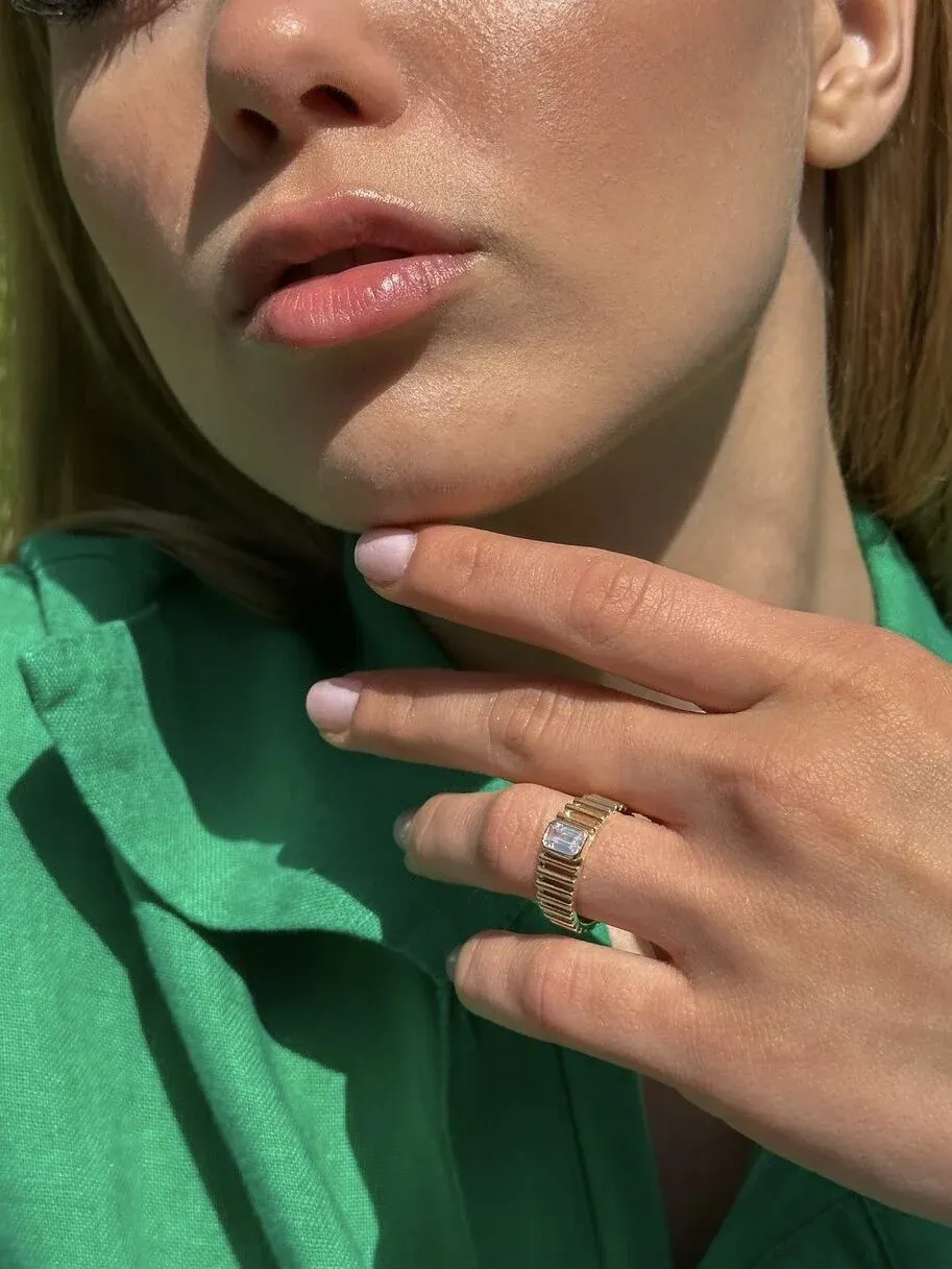 Baget Taşlı Spor 14 Ayar Altın Yüzük