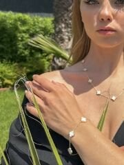 14 Ayar Altın Beyaz Yonca Bileklik