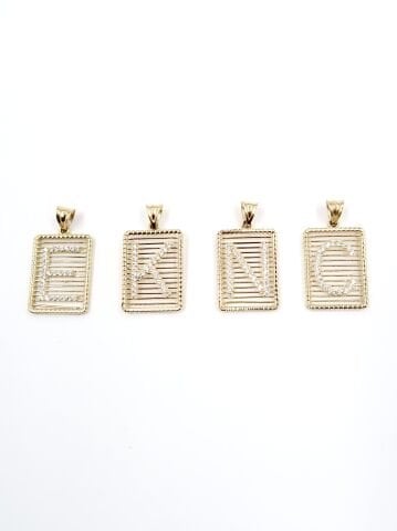 Altın Izgara Harf Taşlı Kolye Ucu