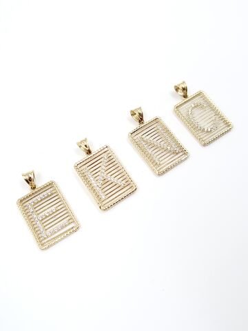 Altın Izgara Harf Taşlı Kolye Ucu