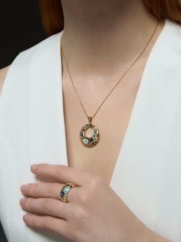 14 Ayar Altın Mavi Mine Set – İyi Enerjinin Simgesi