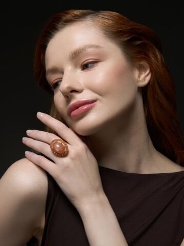 Ayışığı 14 Ayar Altın Tasarım Yüzük | Ay Taşının Büyüleyici Işıltısı