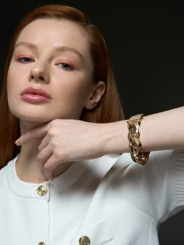 14 Ayar Gurmet Altın Bileklik – Taş Detaylı | Kalın, Lüks Model