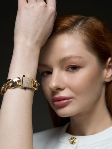 14 Ayar Gurmet Altın Bileklik – Taş Detaylı | Kalın, Lüks Model