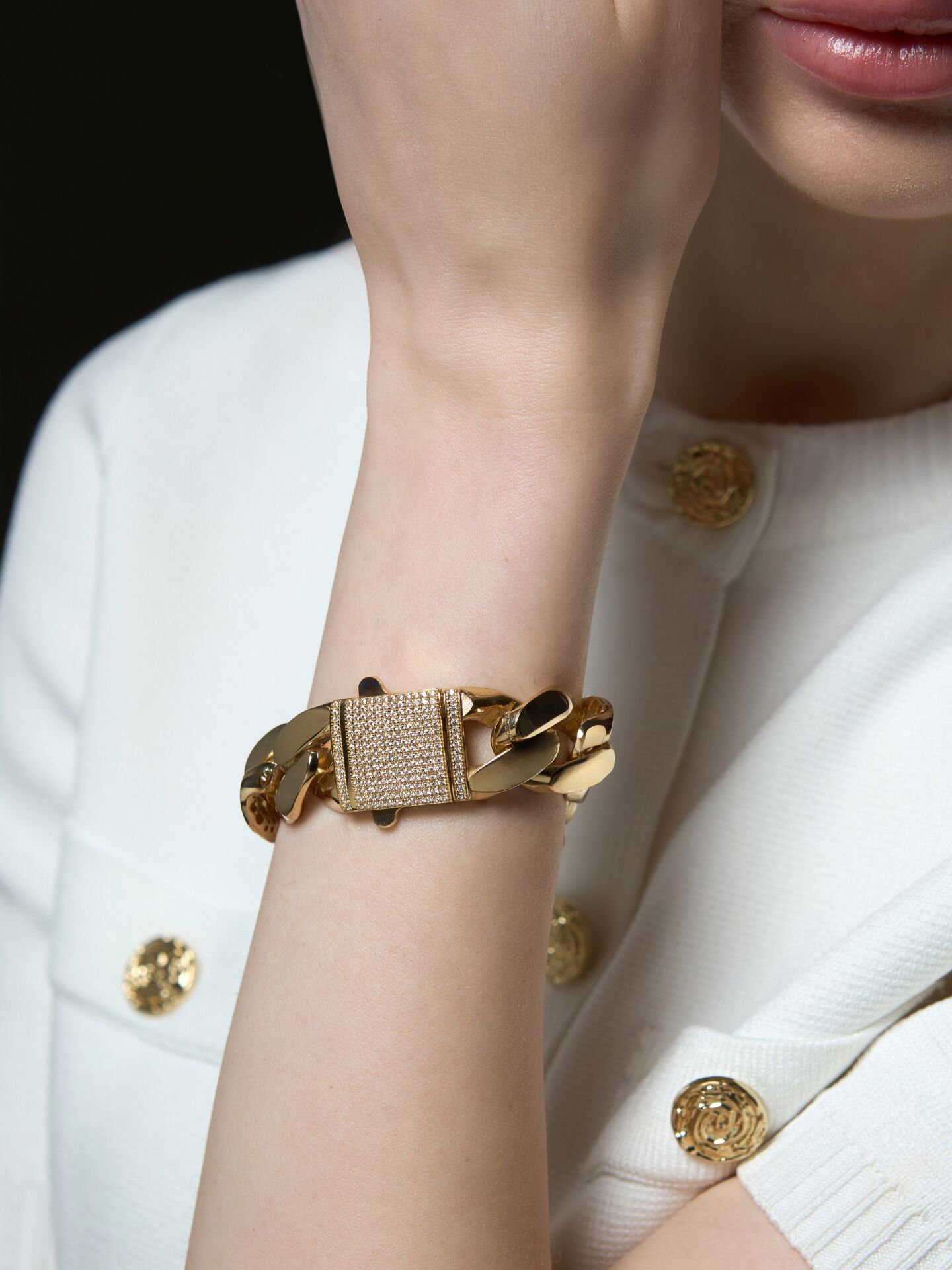 14 Ayar Gurmet Altın Bileklik – Taş Detaylı | Kalın, Lüks Model