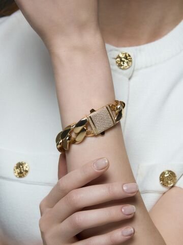 14 Ayar Gurmet Altın Bileklik – Taş Detaylı | Kalın, Lüks Model