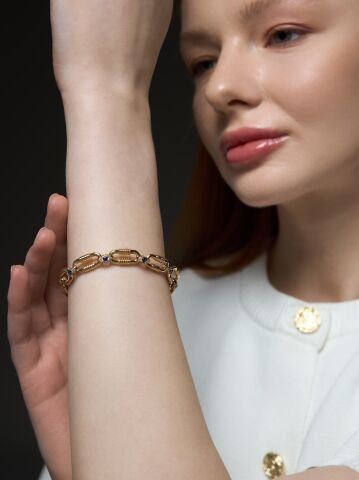 14 Ayar Altın Royal Blue Taş Bileklik – Zarif ve Modern Tasarım