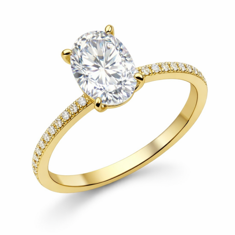 14 Ayar Altın Oval Tektaş Yüzük