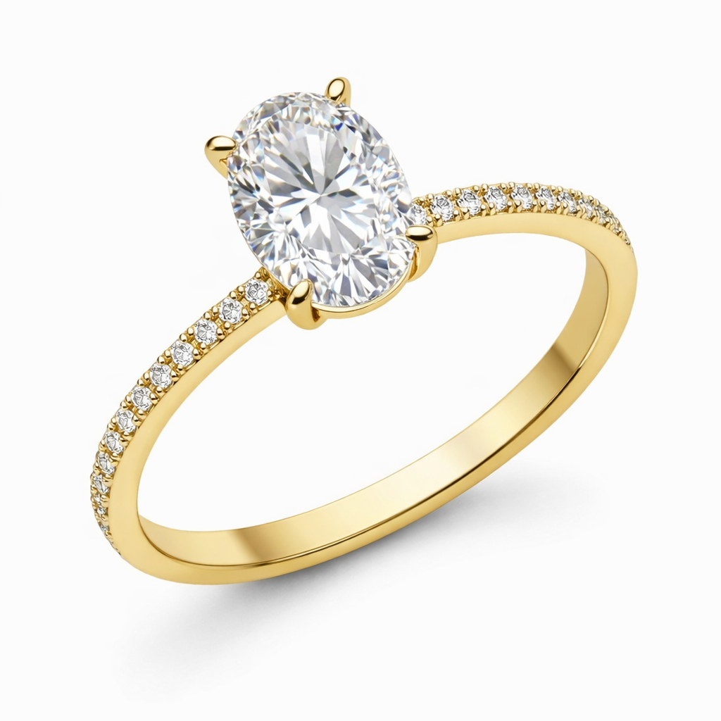 14 Ayar Altın Oval Tektaş Yüzük