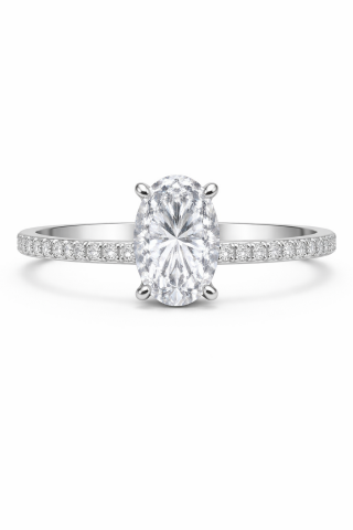 14 Ayar Beyaz Altın Oval Tektaş Yüzük