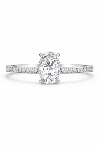 14 Ayar Beyaz Altın Oval Tektaş Yüzük