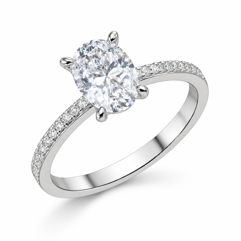 14 Ayar Beyaz Altın Oval Tektaş Yüzük