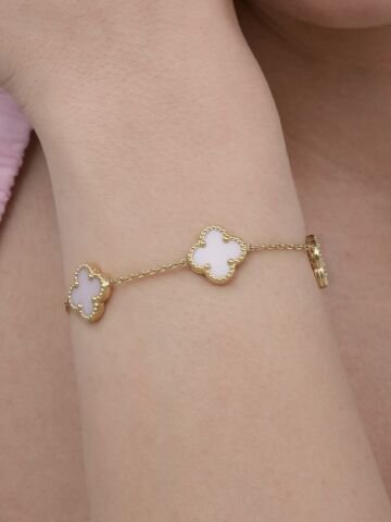 14 Ayar Altın Pembe Yonca Bileklik