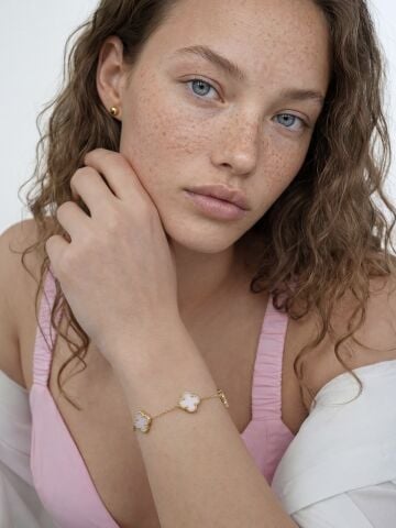 14 Ayar Altın Pembe Yonca Bileklik