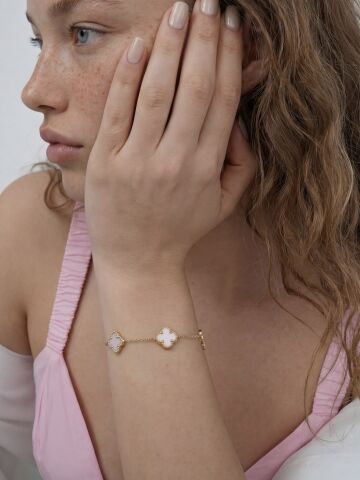 14 Ayar Altın Pembe Yonca Bileklik