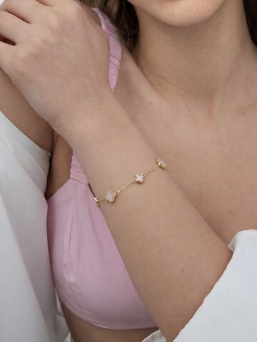 14 Ayar Altın Pembe Küçük Yonca Bileklik