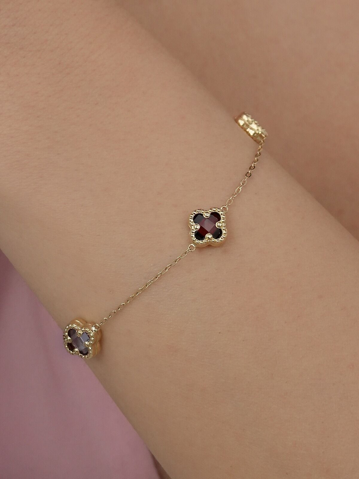 14 Ayar Renkli Küçük Yonca Altın Bileklik