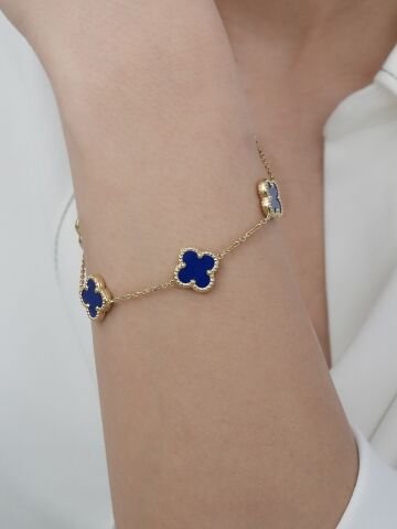 14 Ayar Lacivert Yonca Altın Bileklik