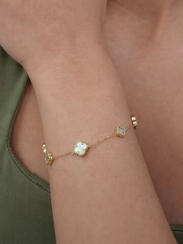 14 Ayar Sedefli Küçük Yonca Altın Bileklik