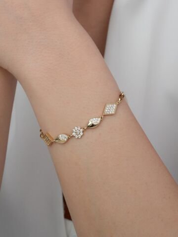 14 Ayar Altın Taşlı Çiçek Bileklik